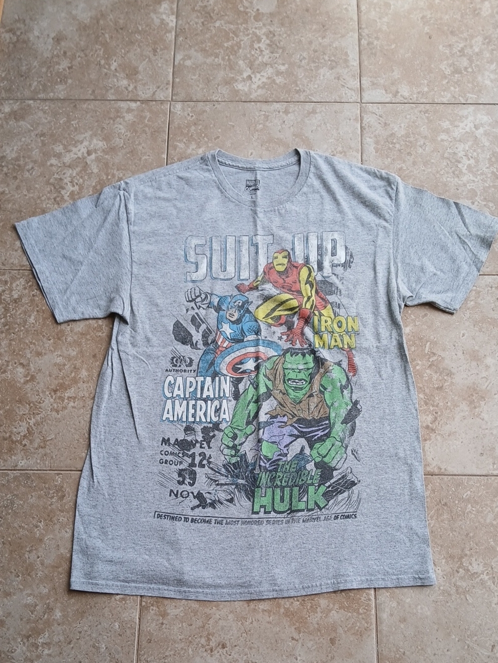 Marvel Gray Short Sleeve Tee Captain America, Iron Man, Hulk Graphic